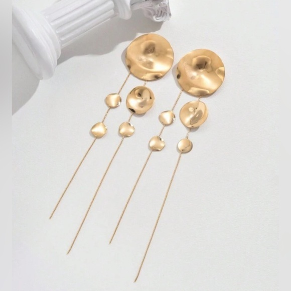 ✨NEW Chic Gold Disc Tassels Statement Earrings - Picture 5 of 5